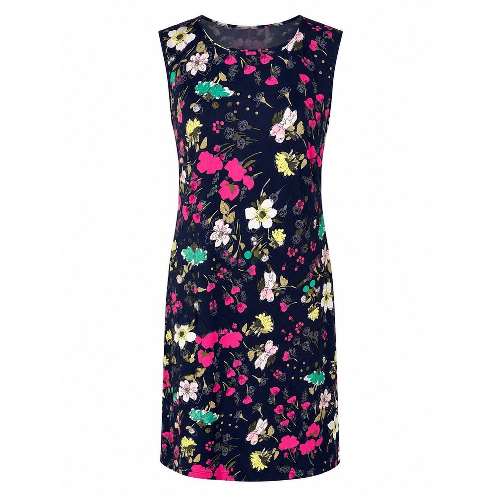 Women Floral Shift Dress Sleeveless Navy Multicolor Casual Summer Dress Size 14